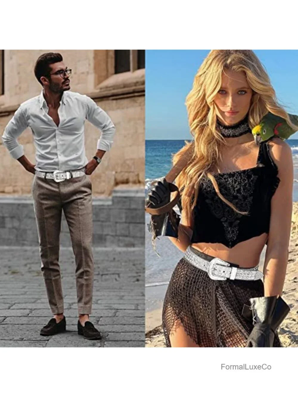 Rhinestone Western Belt for Women Men Studded PU Leather Belts for Jeans